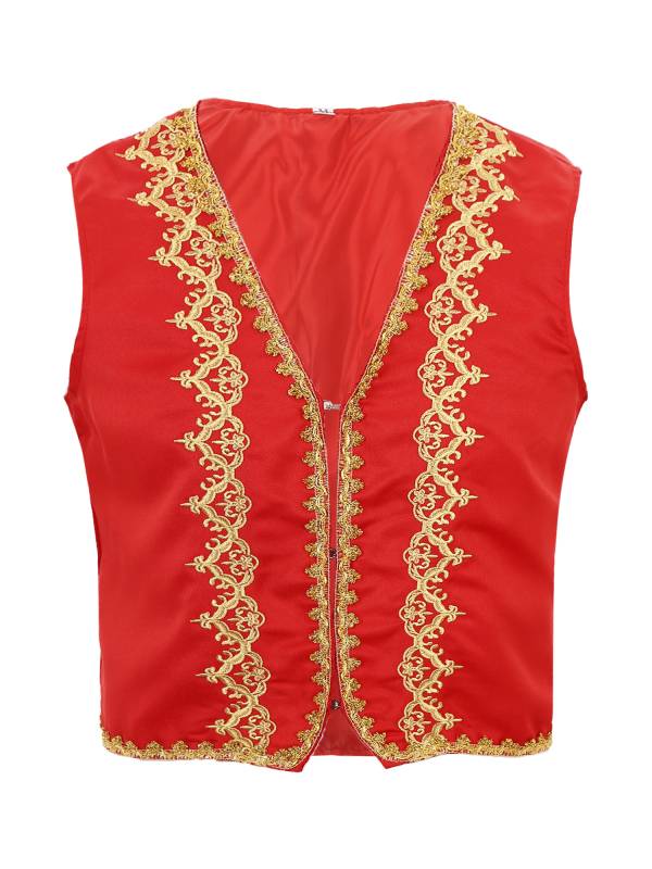 Men Sleeveless Embroidery Open Front Medieval Gothic Waistcoat thumb