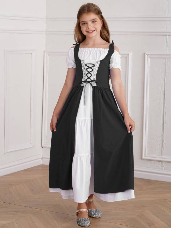 Kids Girls Medieval Renaissance Costume Short Sleeve  Ruffle Dress thumb