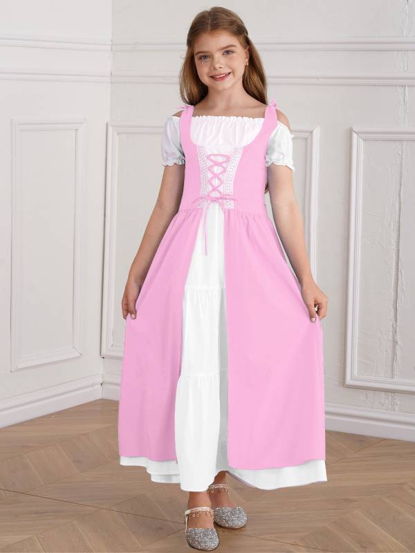 Kids Girls Medieval Renaissance Costume Short Sleeve  Ruffle Dress thumb