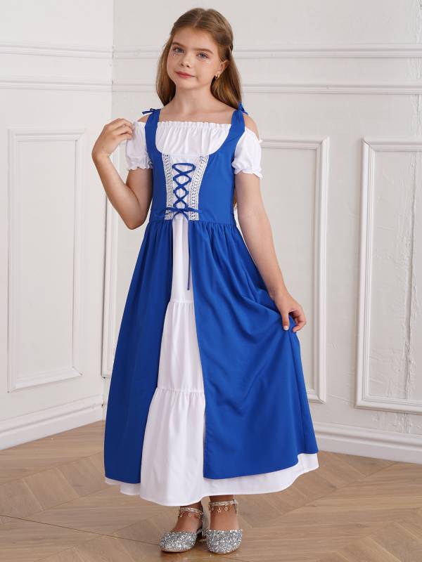 Kids Girls Medieval Renaissance Costume Short Sleeve  Ruffle Dress thumb