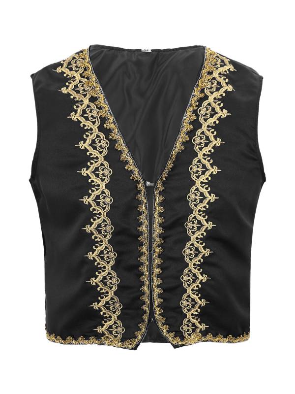 Men Sleeveless Embroidery Open Front Medieval Gothic Waistcoat thumb