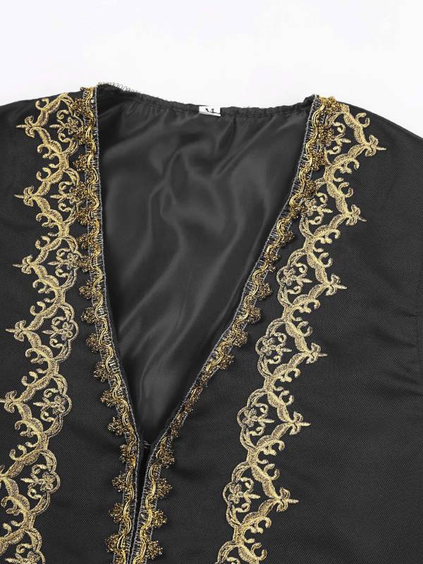 Men Sleeveless Embroidery Open Front Medieval Gothic Waistcoat thumb