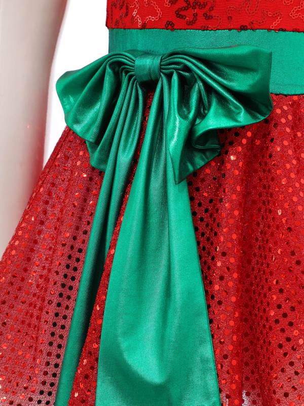 Girls Sleeveless Strappy Sequins Bowknot Christmas Tutu Dress thumb