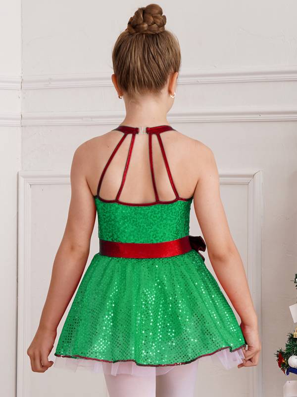 Girls Sleeveless Strappy Sequins Bowknot Christmas Tutu Dress thumb