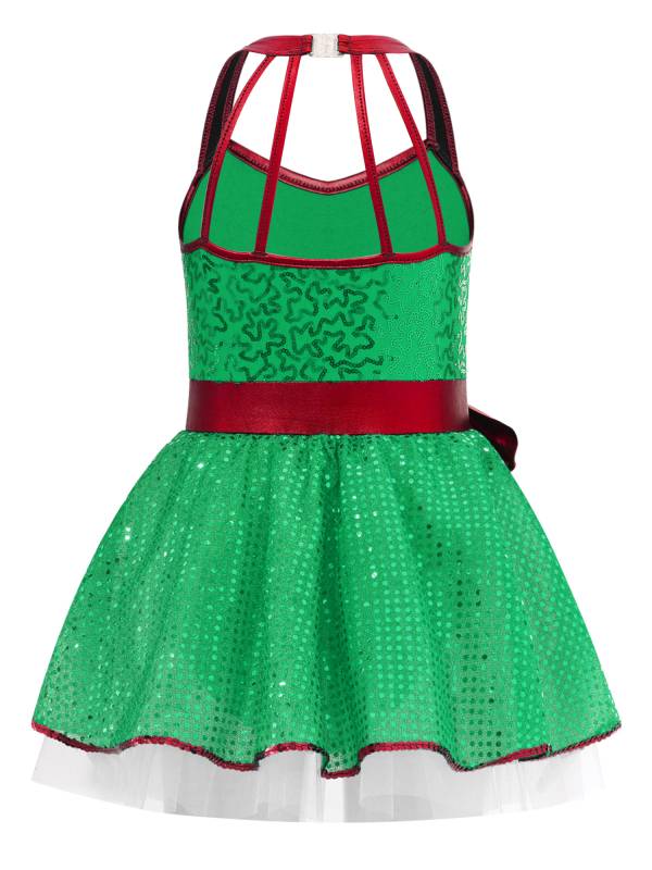 Girls Sleeveless Strappy Sequins Bowknot Christmas Tutu Dress thumb