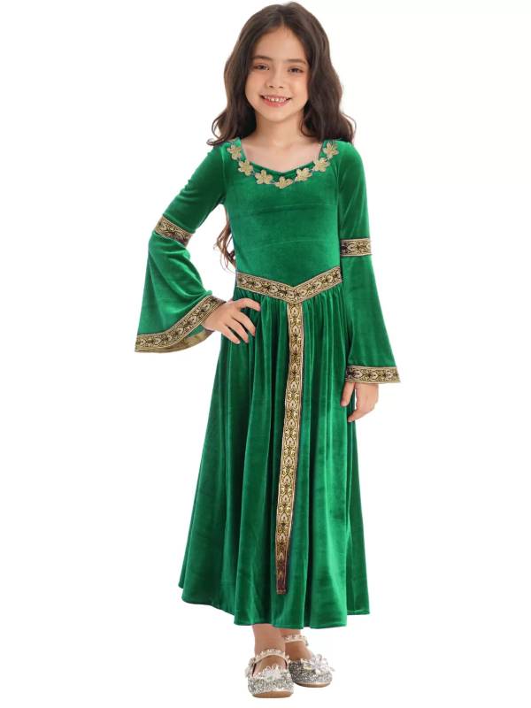 Kids Girls Retro Medieval Princess Velvet Dress Costumes thumb