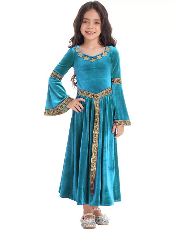 Kids Girls Retro Medieval Princess Velvet Dress Costumes thumb