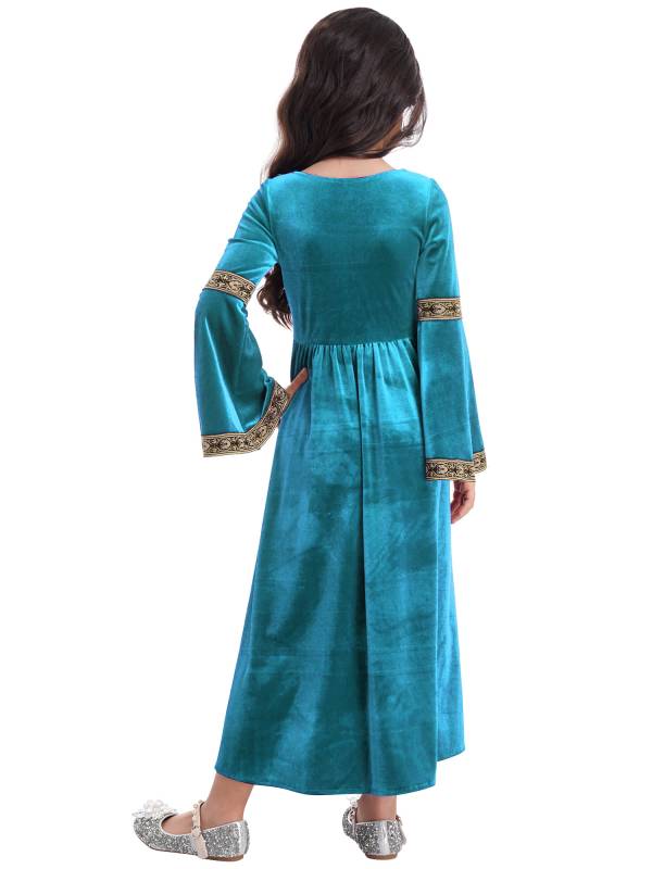 Kids Girls Retro Medieval Princess Velvet Dress Costumes thumb