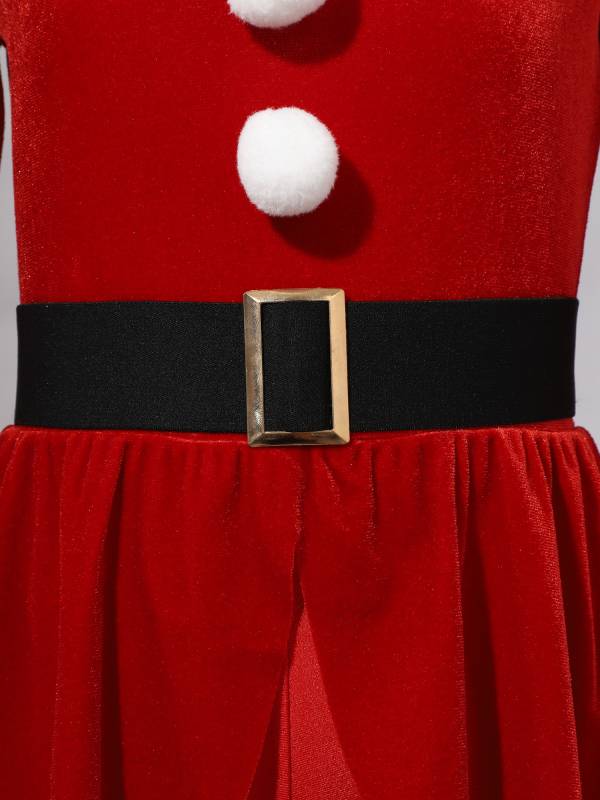 Kids Lapel Collar Long Sleeve Pompom Peplum Christmas Elf Cosplay Jumpsuit thumb