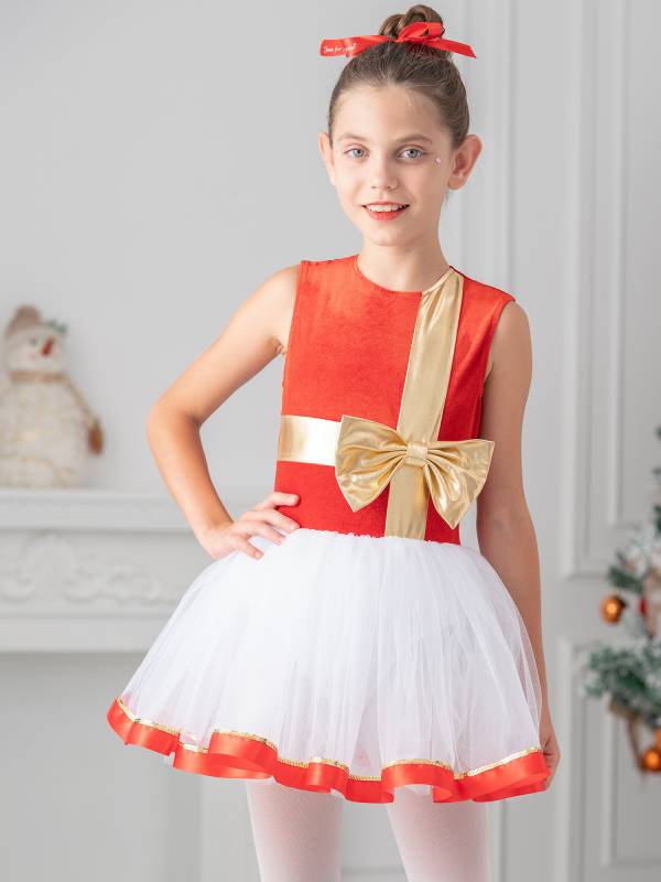 Kids Girls Christmas Sleeveless Metallic Bow Sequin Mesh Tutu Dress thumb