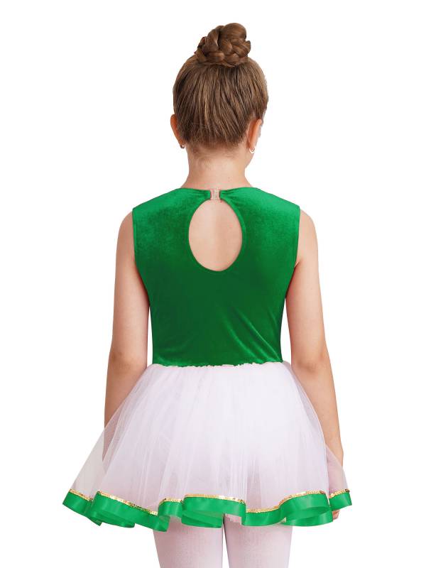 Kids Girls Christmas Sleeveless Metallic Bow Sequin Mesh Tutu Dress thumb