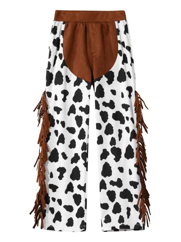 Kids Boys Cow Print Tassels Halloween Cowboy Costume Pants thumb