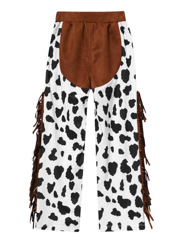 Kids Boys Cow Print Tassels Halloween Cowboy Costume Pants thumb