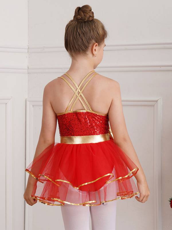 Girls Straps Sequins Bow Christmas Ballet Dance Tutu Dress thumb