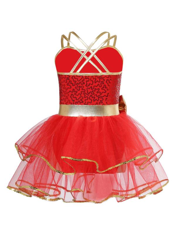 Girls Straps Sequins Bow Christmas Ballet Dance Tutu Dress thumb