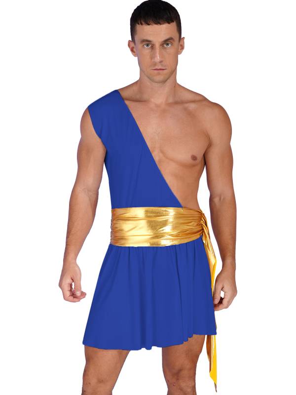 Men One Shoulder Metallic Ancient Greek Cosplay Dress thumb