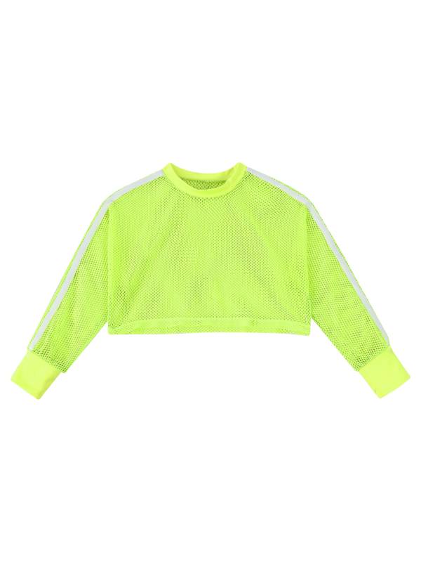 Kids Girls Long Sleeve Mesh Dance Crop Top thumb