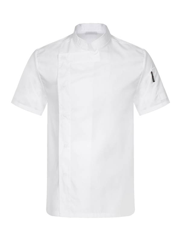 Men Stand Collar Short Sleeve Solid Color Chef Shirt thumb