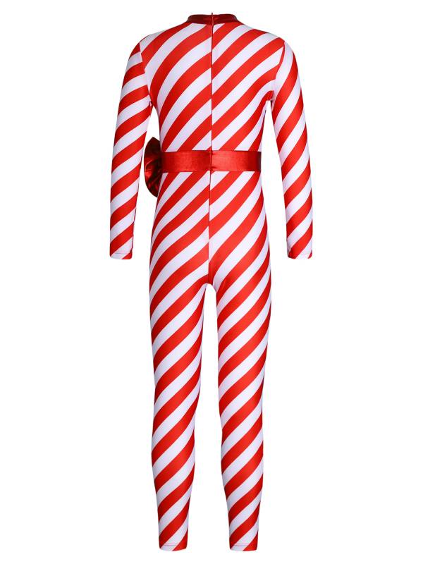 Kids Girls Christmas Long Sleeve Bowknot Stripe Jumpsuit thumb