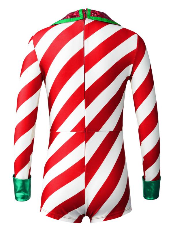 Kids Girls Christmas Santa Costume Long Sleeve Sequins Stripes Romper thumb