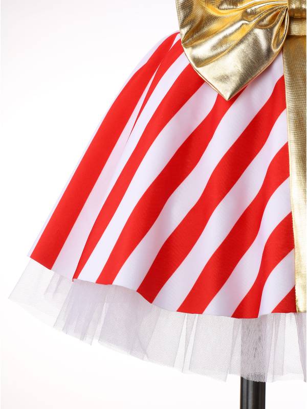 Kids Girls Christmas Sleeveless Stripe Santa Candy Cane Tutu Dress thumb