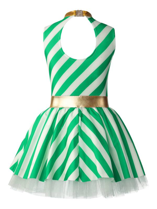 Kids Girls Christmas Sleeveless Stripe Santa Candy Cane Tutu Dress thumb