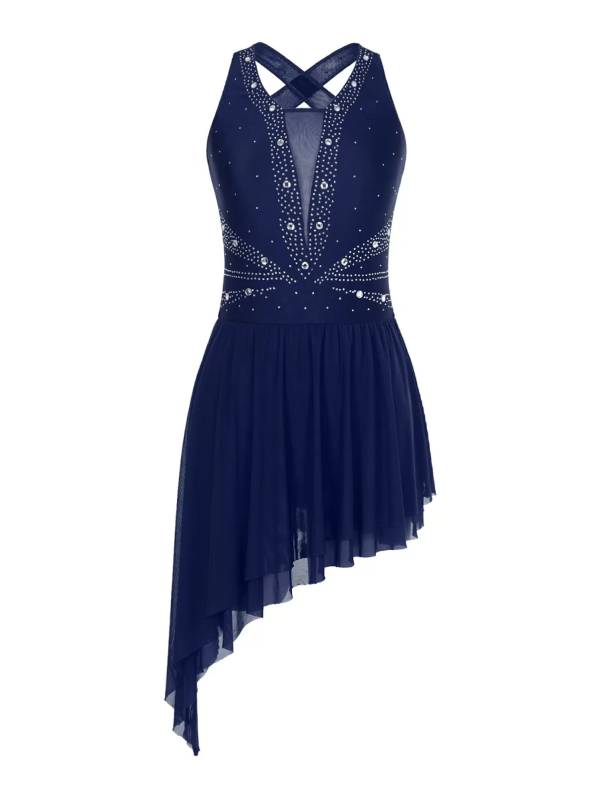 Women Glittery Rhinestone Sleeveless Figure Skating Dresses thumb