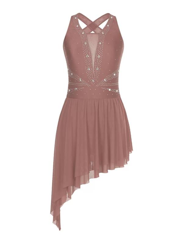 Women Glittery Rhinestone Sleeveless Figure Skating Dresses thumb