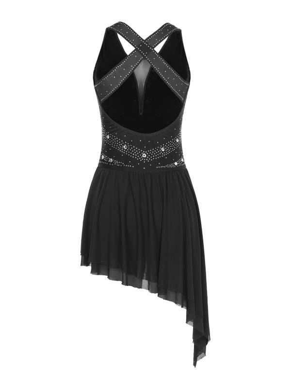 Women Glittery Rhinestone Sleeveless Figure Skating Dresses thumb