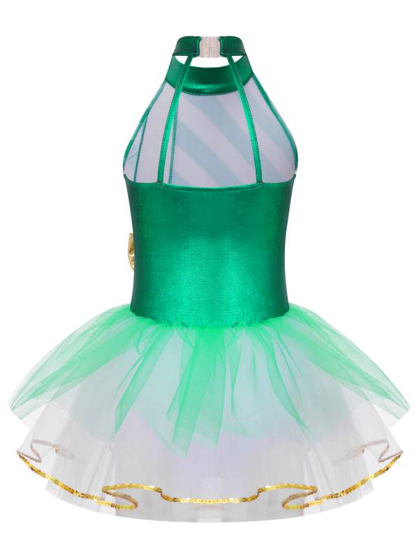 Kids Girls Christmas Sleeveless Halter Neck Striped Tutu Dress thumb