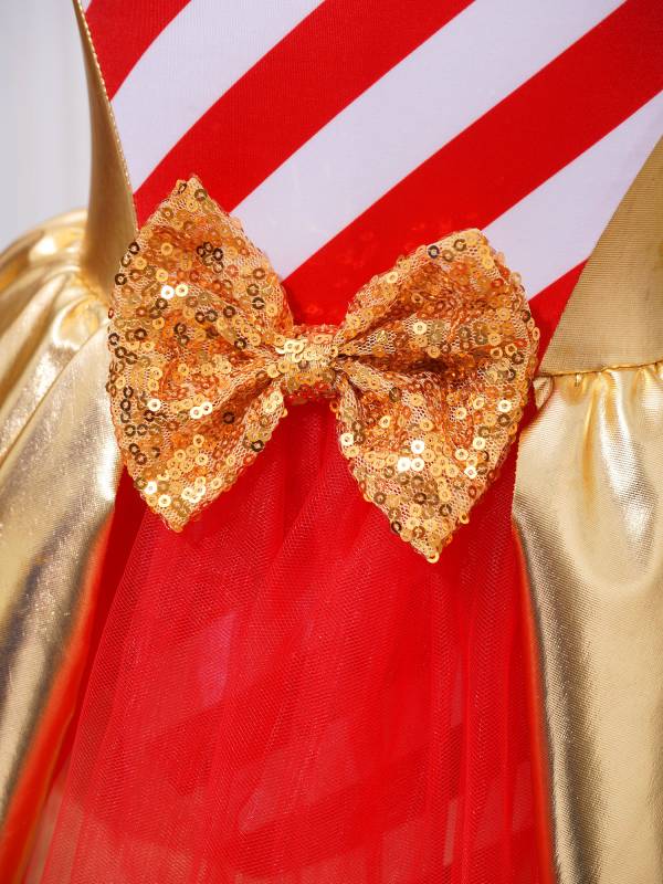 Kids Girls Christmas Metallic Halter Neck Sequin Bow Striped Tutu Dress thumb