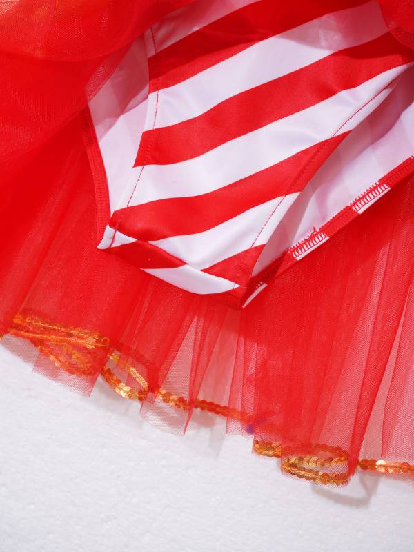 Kids Girls Christmas Metallic Halter Neck Sequin Bow Striped Tutu Dress thumb