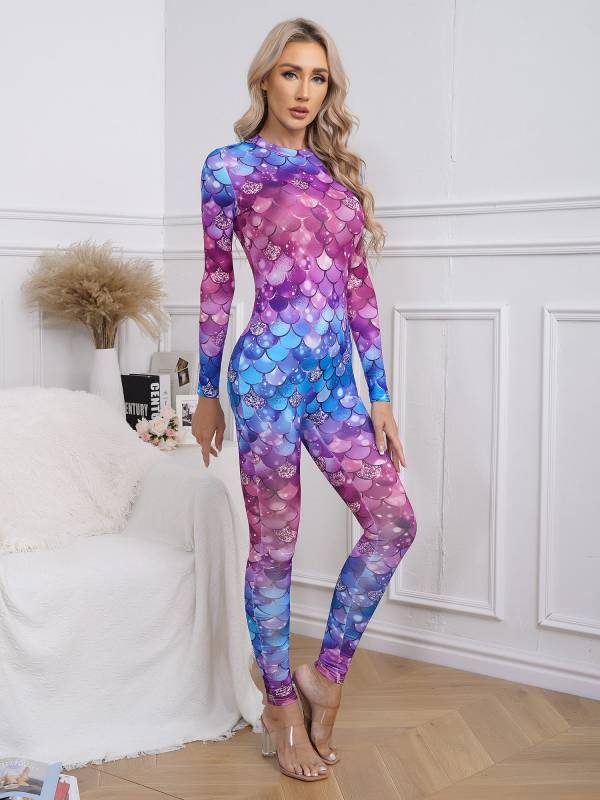 Women Long Sleeve Back Zipper Mermaid Cosplay Jumpsuit thumb