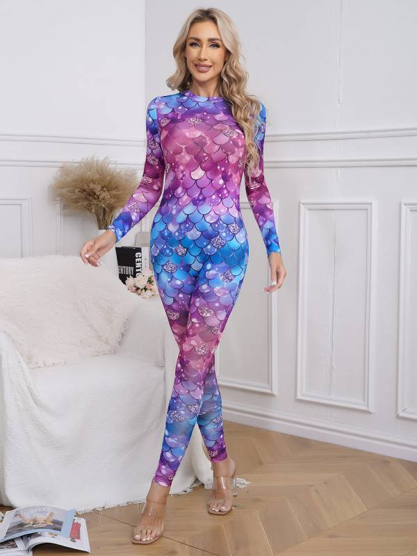 Women Long Sleeve Back Zipper Mermaid Cosplay Jumpsuit thumb