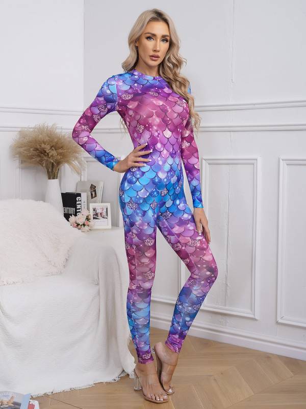 Women Long Sleeve Back Zipper Mermaid Cosplay Jumpsuit thumb