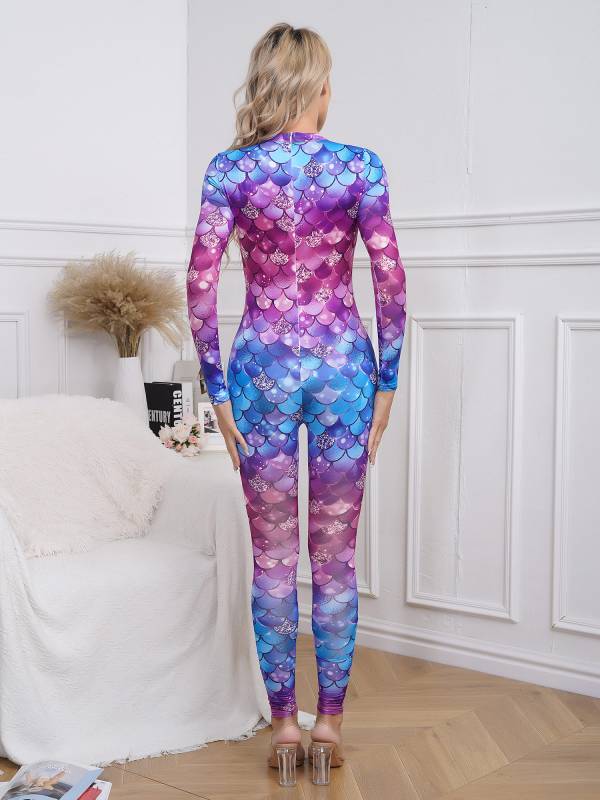 Women Long Sleeve Back Zipper Mermaid Cosplay Jumpsuit thumb