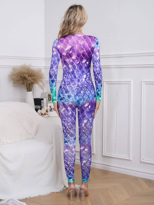 Women Long Sleeve Back Zipper Mermaid Cosplay Jumpsuit thumb