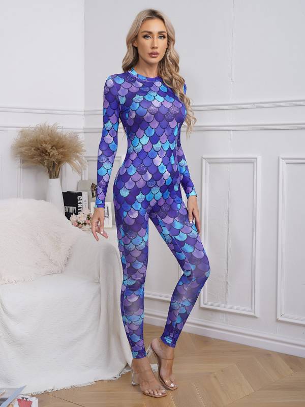 Women Long Sleeve Back Zipper Mermaid Cosplay Jumpsuit thumb