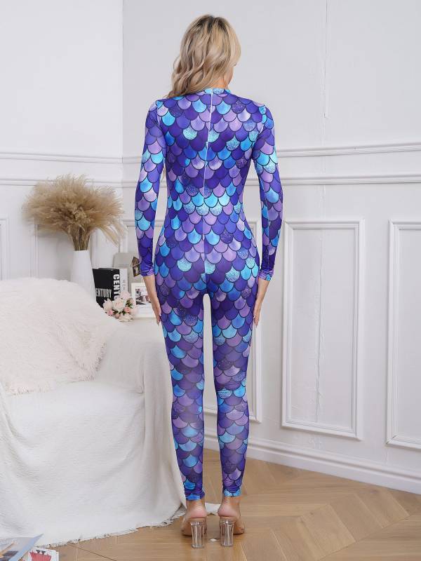 Women Long Sleeve Back Zipper Mermaid Cosplay Jumpsuit thumb