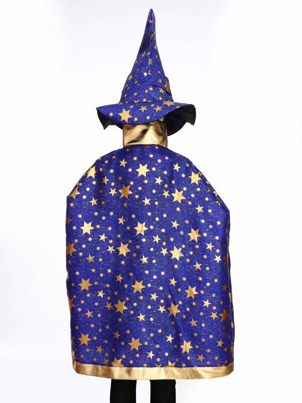 Kids Metallic Star Lace-Up Halloween Wizard Cloak with Hat thumb