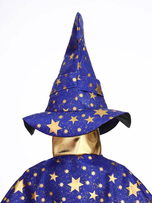 Kids Metallic Star Lace-Up Halloween Wizard Cloak with Hat thumb