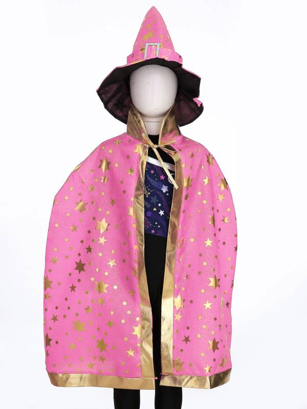 Kids Metallic Star Lace-Up Halloween Wizard Cloak with Hat thumb