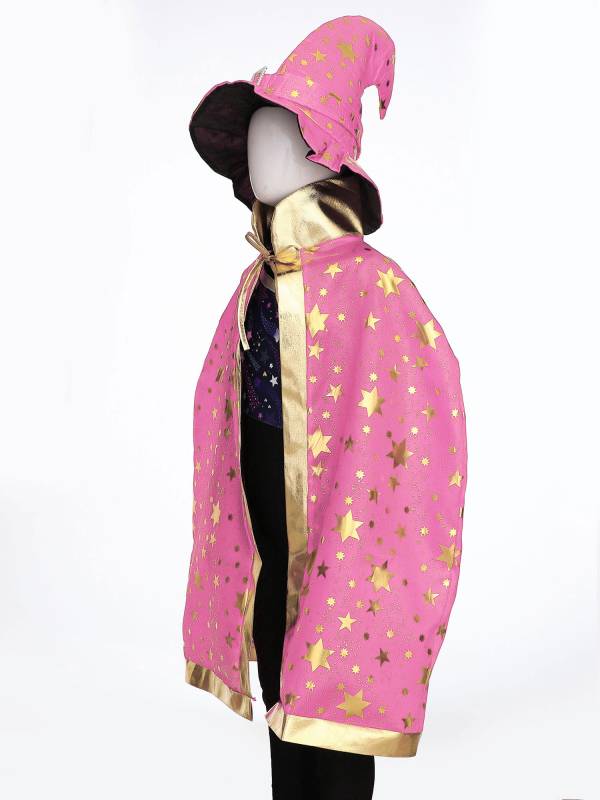 Kids Metallic Star Lace-Up Halloween Wizard Cloak with Hat thumb