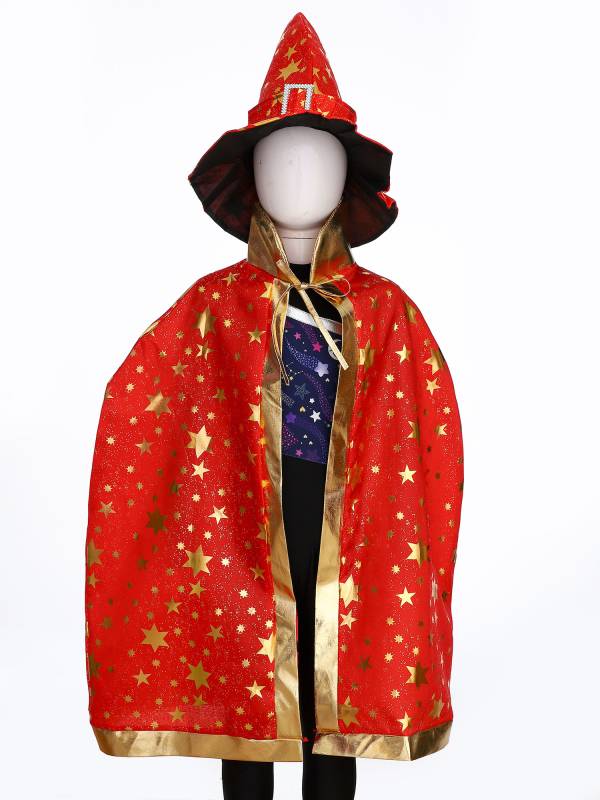 Kids Metallic Star Lace-Up Halloween Wizard Cloak with Hat thumb