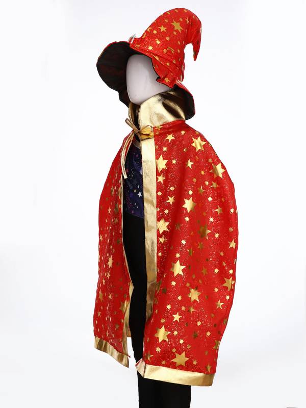 Kids Metallic Star Lace-Up Halloween Wizard Cloak with Hat thumb