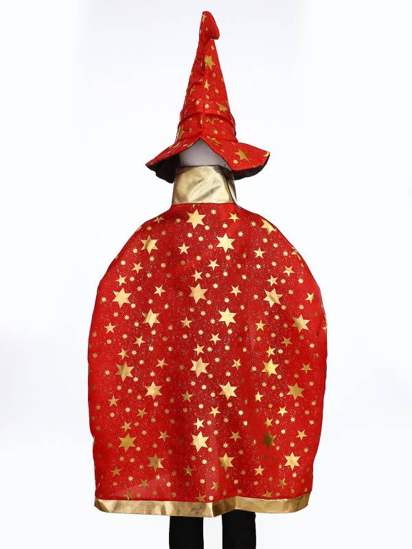 Kids Metallic Star Lace-Up Halloween Wizard Cloak with Hat thumb