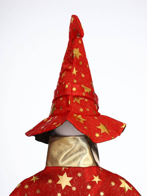 Kids Metallic Star Lace-Up Halloween Wizard Cloak with Hat thumb