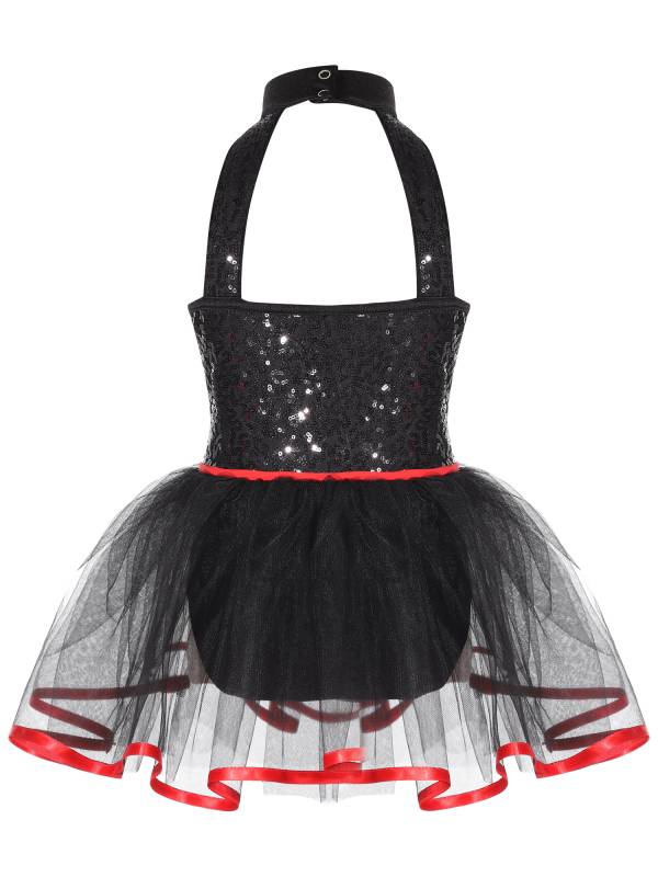 Kids Girls Halloween Clown Costume Halter Neck Checkerboard Sequins Tutu Dress thumb