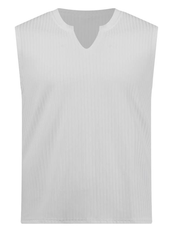 Men V Neck Ribbed Solid Color Sleeveless Sports Tank Top thumb