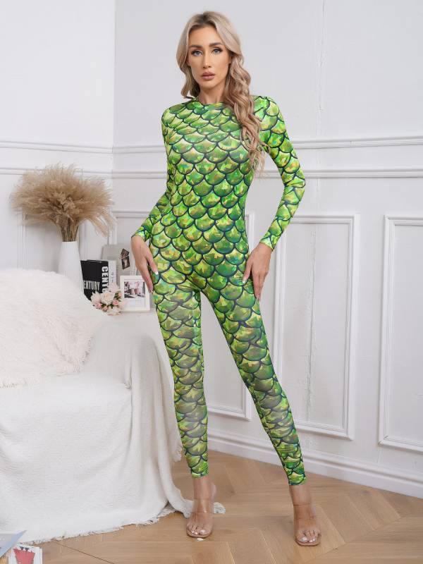 Women Long Sleeve Back Zipper Mermaid Cosplay Jumpsuit thumb